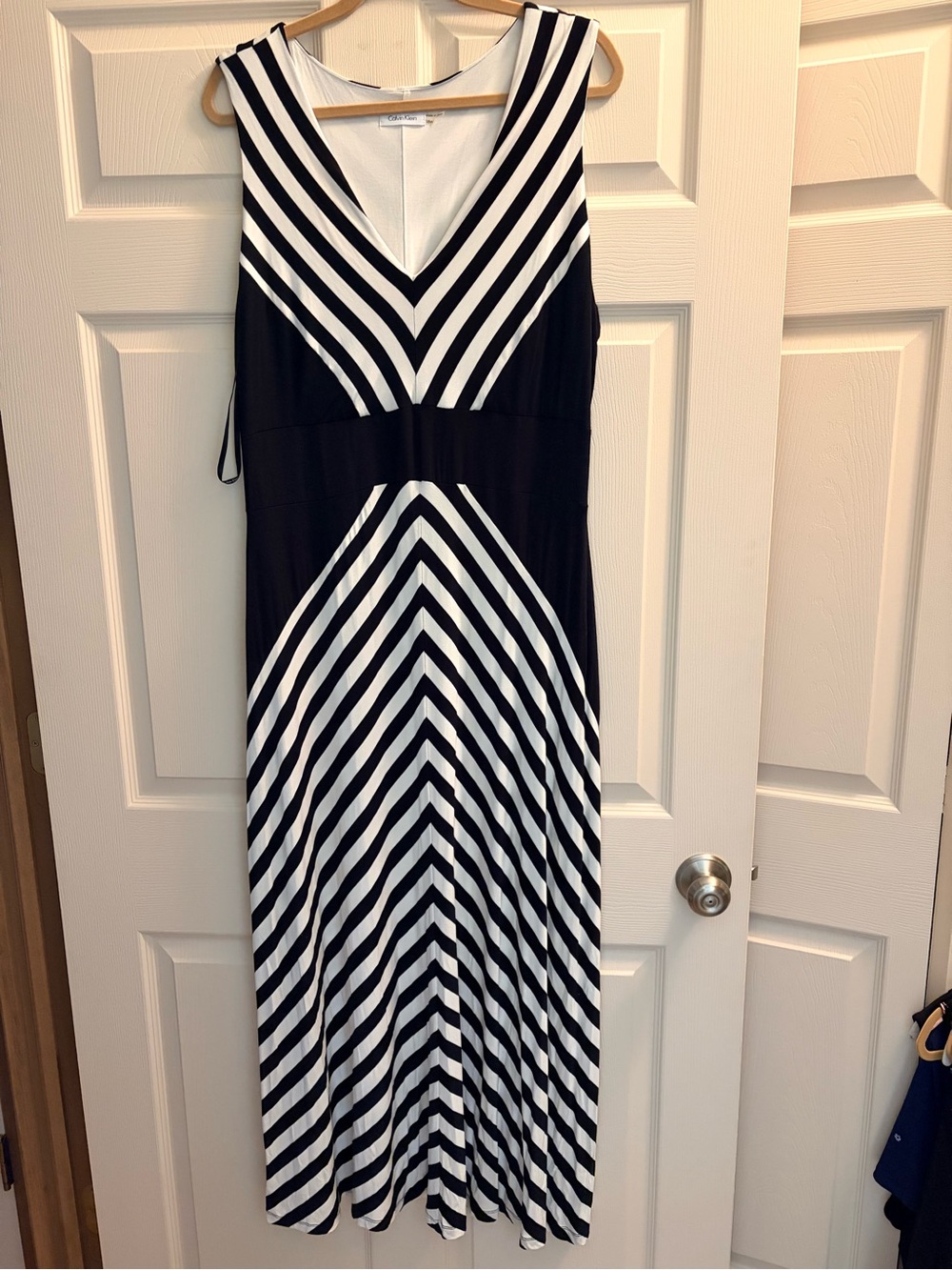 Calvin Klein Black & White Chevron Maxi Dress